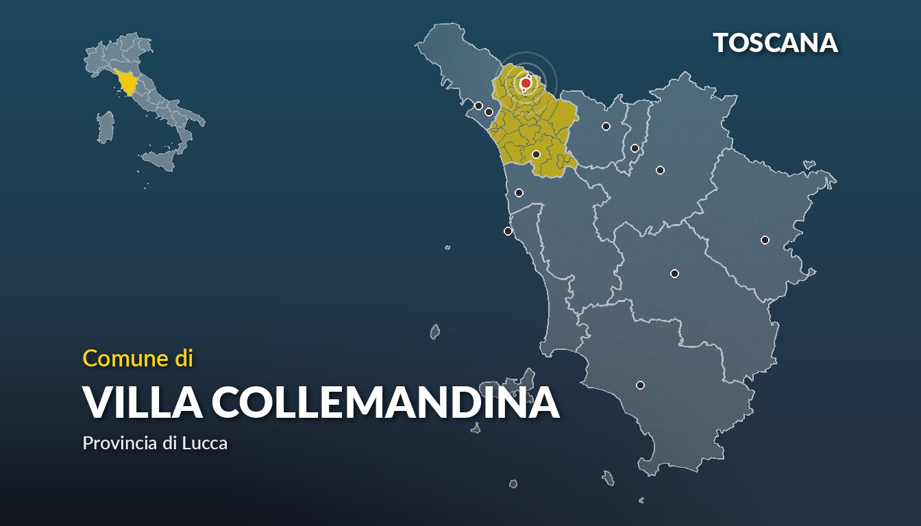 Cartina del Toscana con la posizione del comune di Villa Collemandina, in provincia di Lucca