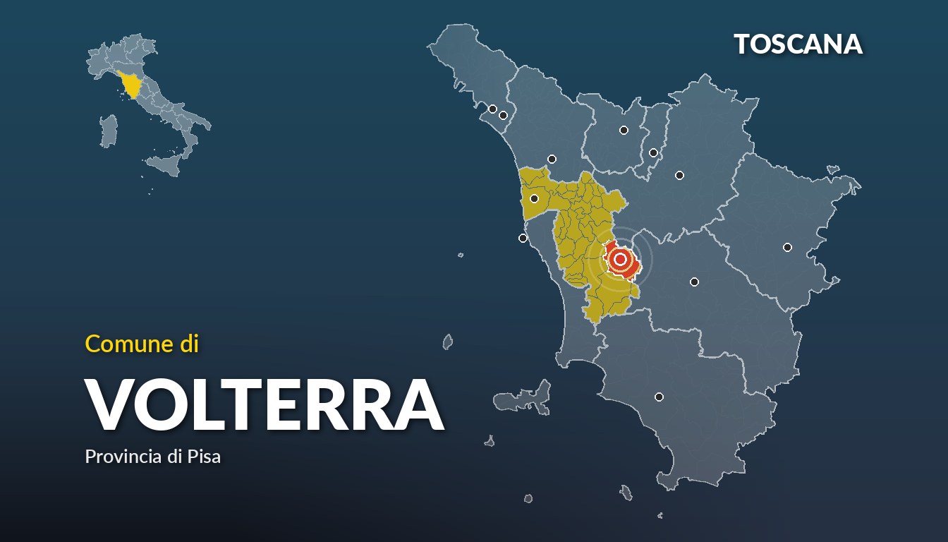 Cartina del Toscana con la posizione del comune di Volterra, in provincia di Pisa