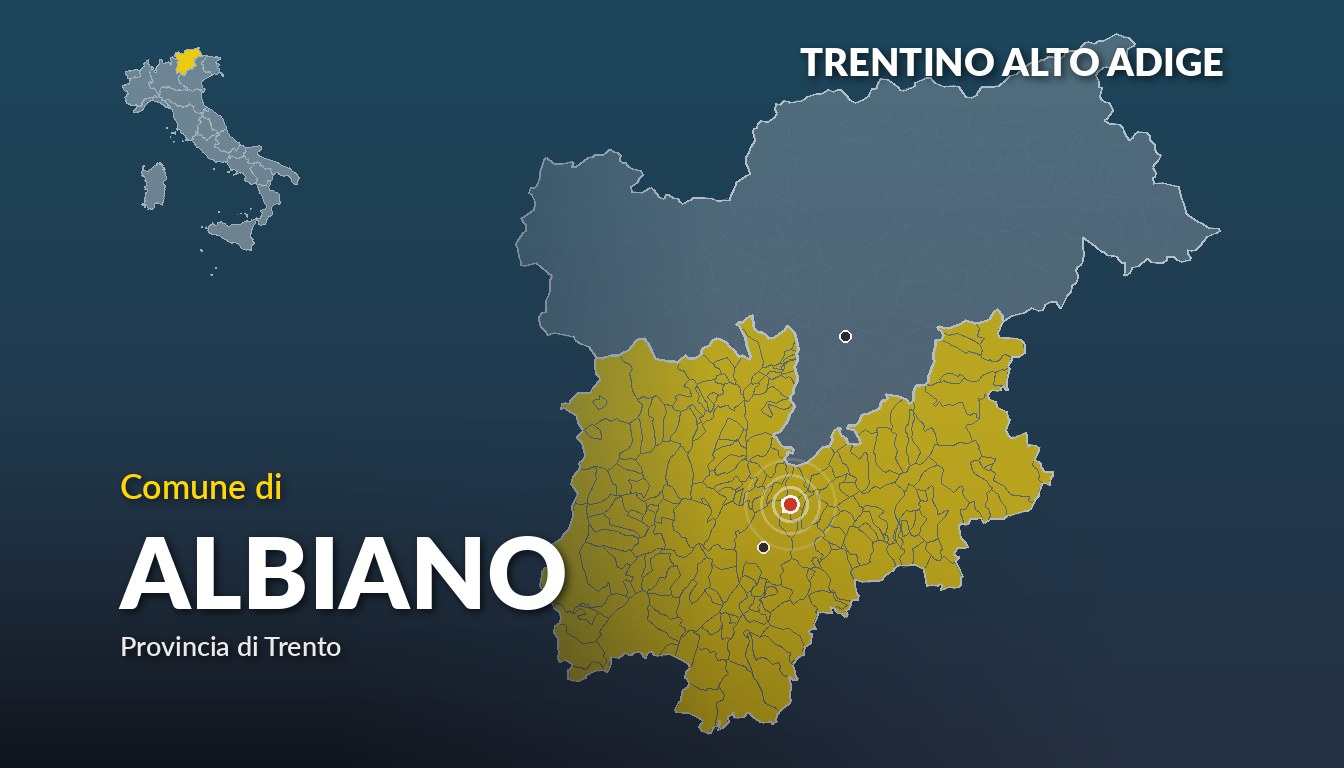 Cartina del Trentino Alto Adige con la posizione del comune di Albiano, in provincia di Trento