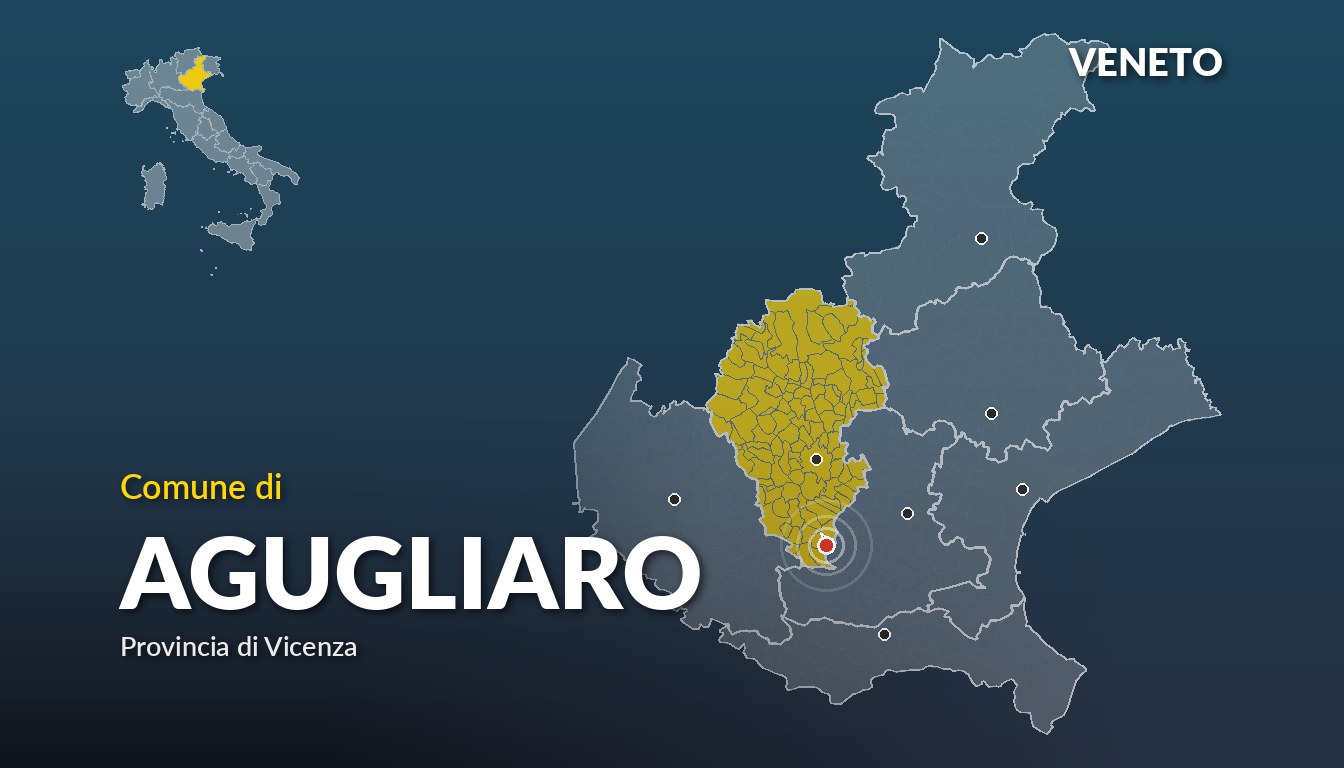 Cartina del Veneto con la posizione del comune di Agugliaro, in provincia di Vicenza