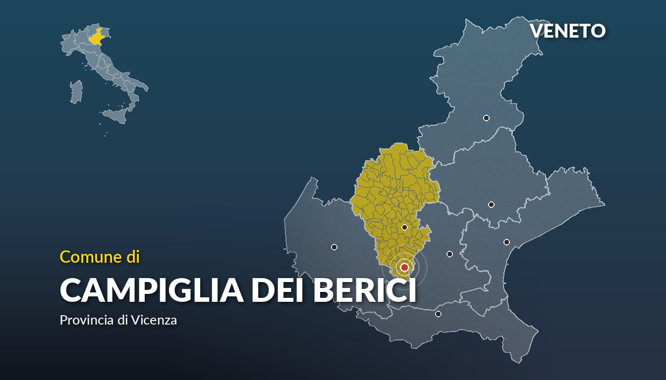 Cartina del Veneto con la posizione del comune di Campiglia dei Berici, in provincia di Vicenza