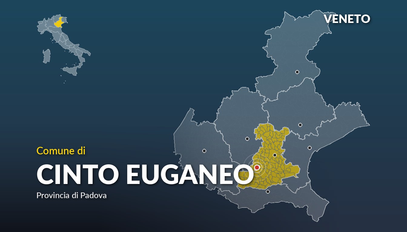 Cartina del Veneto con la posizione del comune di Cinto Euganeo, in provincia di Padova