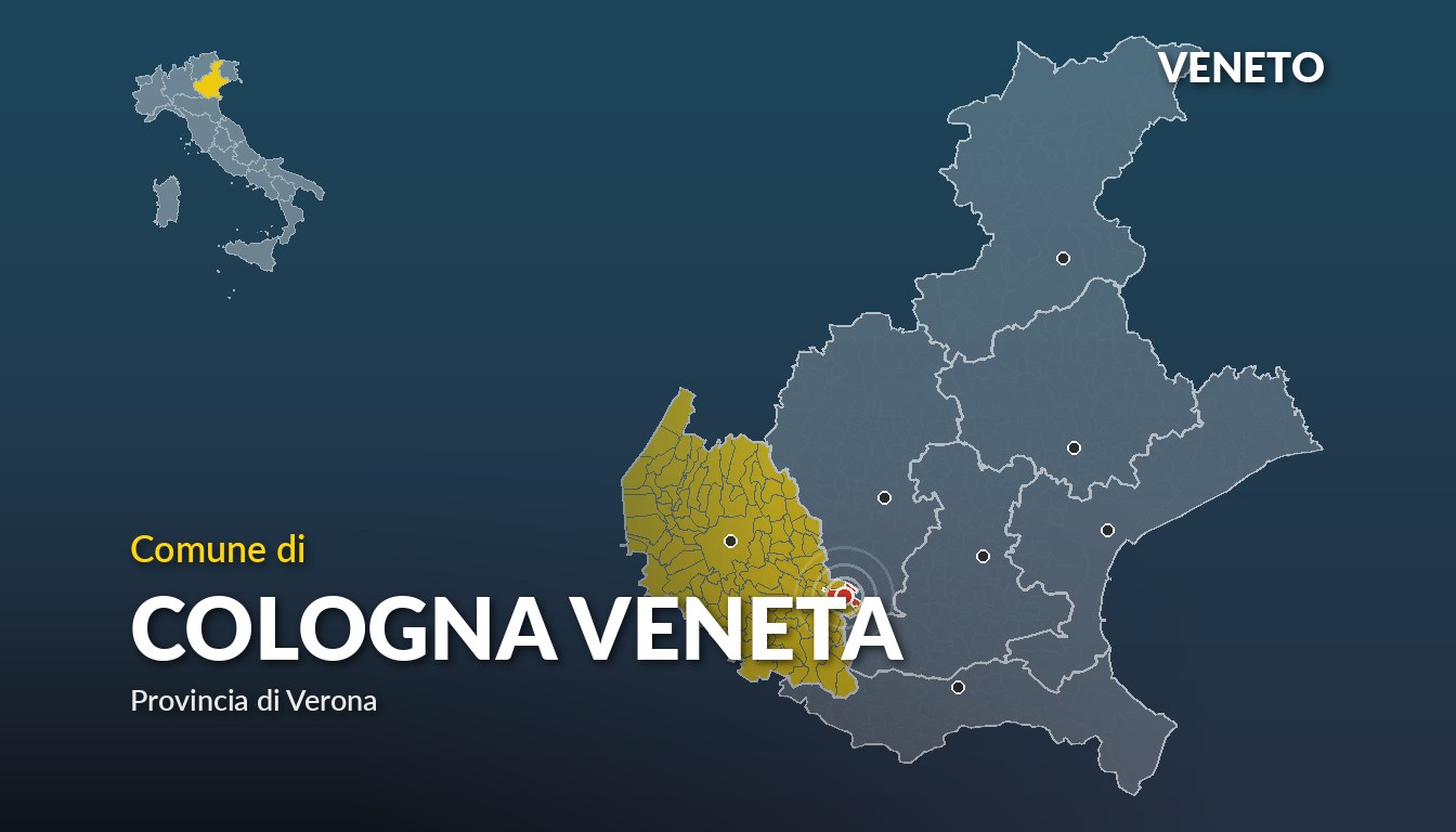 Cartina del Veneto con la posizione del comune di Cologna Veneta, in provincia di Verona