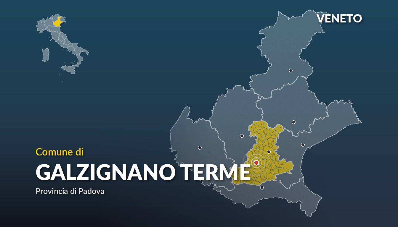 Cartina del Veneto con la posizione del comune di Galzignano Terme, in provincia di Padova