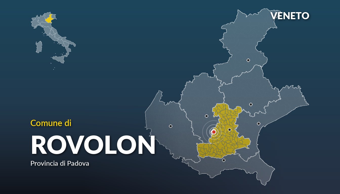Cartina del Veneto con la posizione del comune di Rovolon, in provincia di Padova