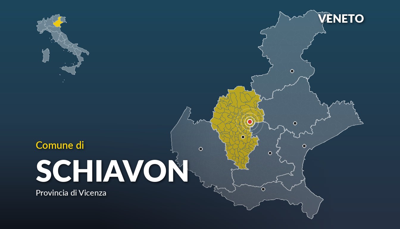 Cartina del Veneto con la posizione del comune di Schiavon, in provincia di Vicenza