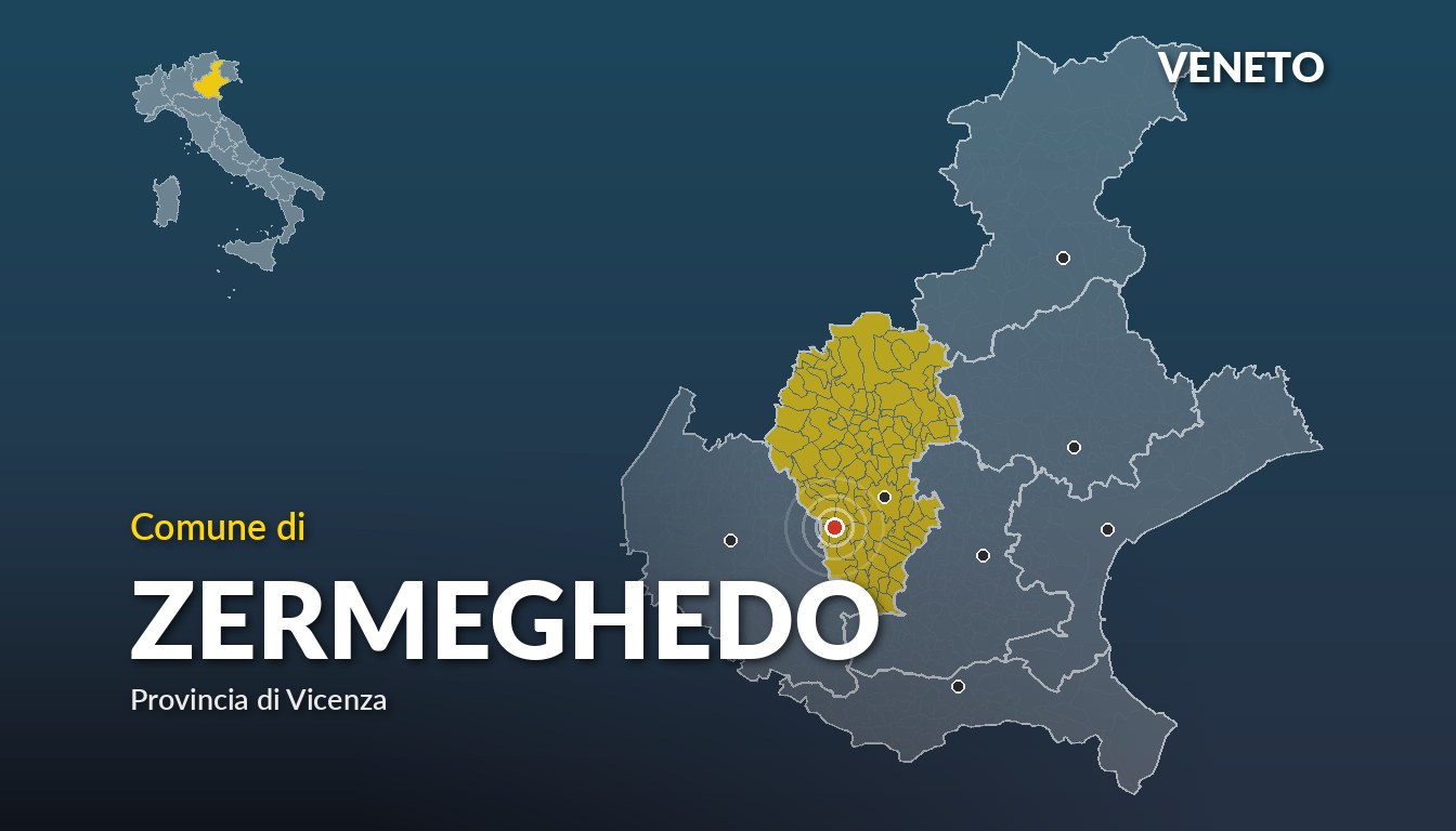 Cartina del Veneto con la posizione del comune di Zermeghedo, in provincia di Vicenza