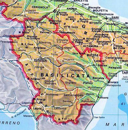 Mappa della regione Basilicata