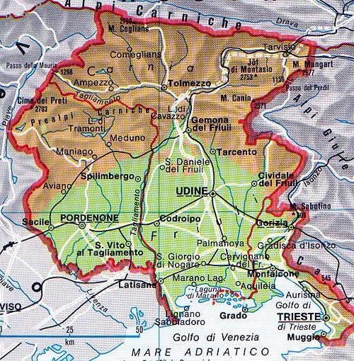 Mappa della regione Friuli Venezia Giulia