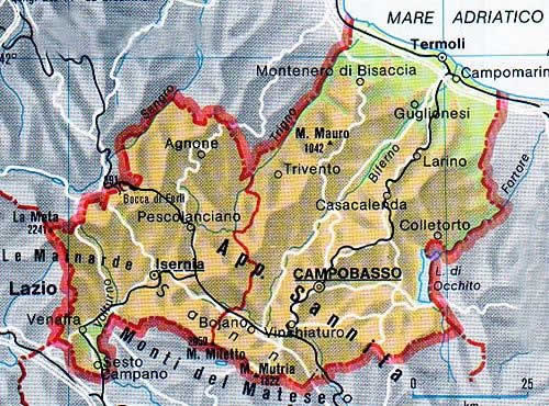 Mappa della regione Molise