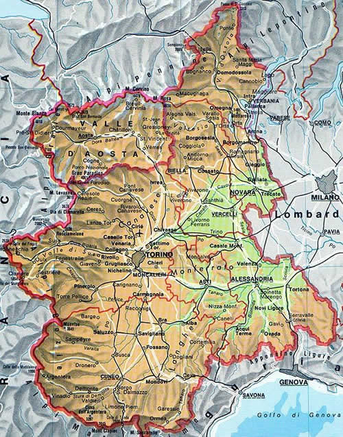 Mappa della regione Piemonte