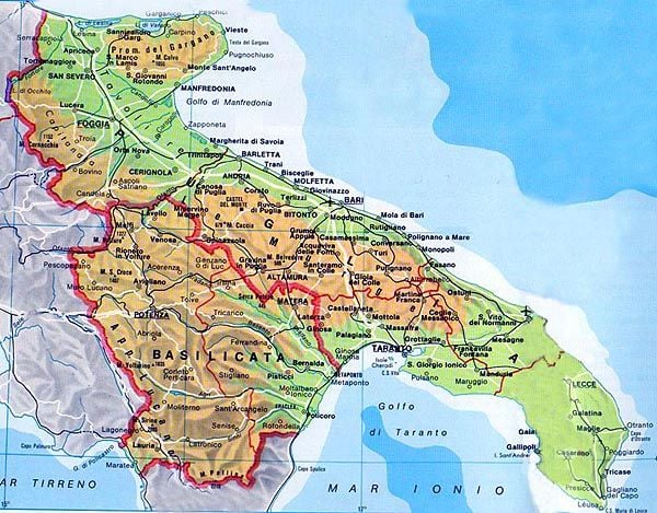 Mappa della regione Puglia
