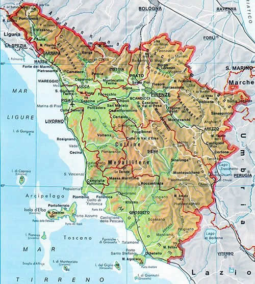 Mappa della regione Toscana