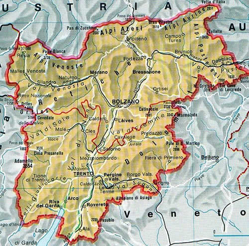Mappa della regione Trentino Alto Adige