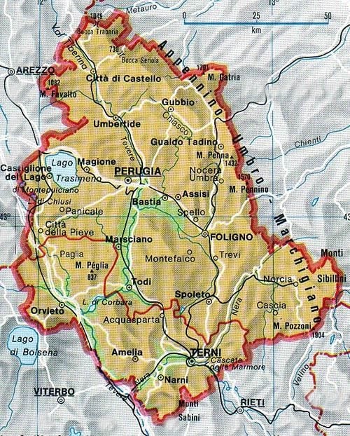 Mappa della regione Umbria