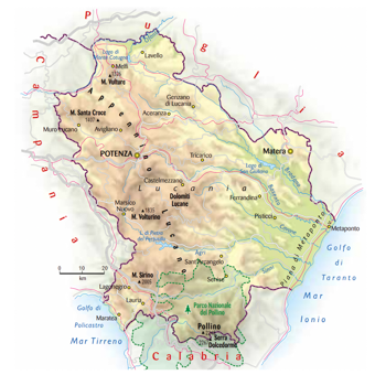 Mappa della regione Basilicata
