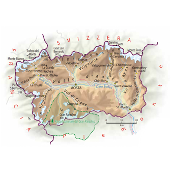 Mappa della regione Valled'Aosta